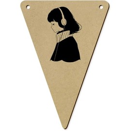 5 x 140mm 'Girl with Headphones' Wooden Bunting Flags (BN00083310)