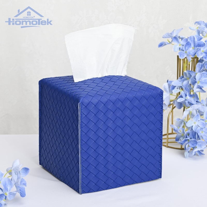 HOMOTEK 1 Pack Tissue Box Cover, Square PU Leather Tissue