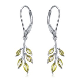 VONALA 925 Sterling Silver Olive Leaf Dangle Earrings for Women Dangly Drop Peridot Jewelry Birthday Gifts for Her, Sterling Silver, Abalone