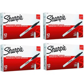 SHARPIE 32701 Retractable Fine Tip Marker Set, Black, Permanent Ink, Intensely Brilliant Color, Resilient Ink Resists Both Fading and Water, 12 Markers per Box, Set of 4 Boxes, 48 Markers Total