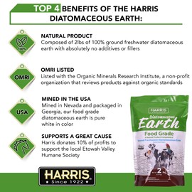 Harris Food Grade Diatomaceous Earth for Pets, for Cats, Dogs, Horses and Pets, Certified for Organic Use, 2 LB Bag