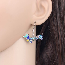 YAYAKO Cute Dachshund Dog Earrings Dangle Zinc Alloy Hypoallergenic Jewellery Statement Gifts for Women Girls Charms Decorations (Blue)