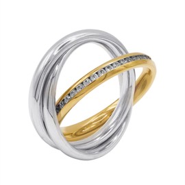 Heideman Women's Trini Ring Made of Stainless Steel Gold Coloured Matt Women's Ring for Women Roll Ring Play Ring Triple Ring Pack of 3, Stainless Steel, Cubic Zirconia