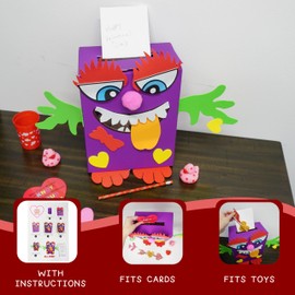 4E's Novelty DIY Monster Valentines Card Box Craft Kit - Makes 1 Valentines Day Crafts for Kids, Valentine Mailbox for Classroom Exchange Party Activity Mail Box Crafts for Kids Girls Boys
