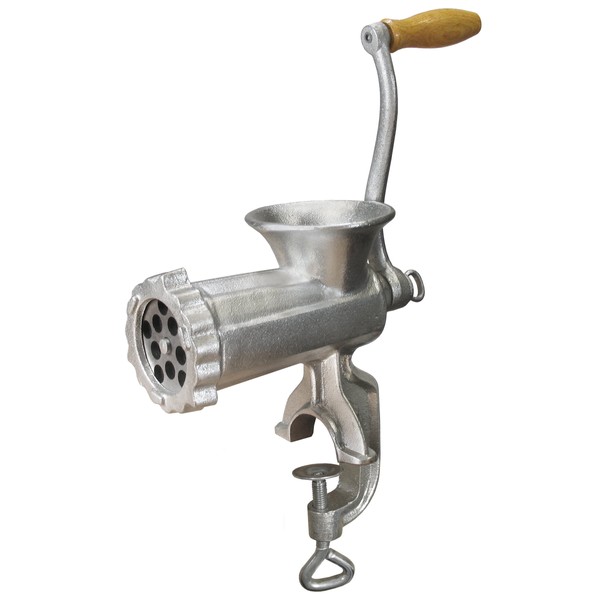 Weston #10 Manual Tinned Meat Grinder and Sausage Stuffer , 4.5mm & 10mm plates, + 3 sausage funnels,Silver