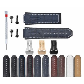 Ewatchparts 25mm Leather Rubber Watch Band Strap Compatible With 44-45mm Hublot Big Bang With Black Screw