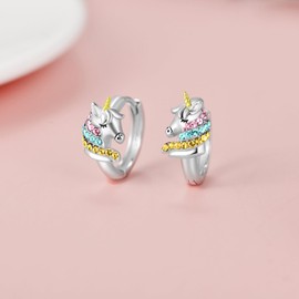 AOBOCO 925 Sterling Silver Unicorn Hoop Earrings with Colorful Crystals, Hypoallergenic Unicorn Jewelry Birthday Gifts for Women Her Daughter Granddaughter Niece