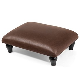 Small Foot Stool Ottoman with Stable Wood Legs Upholstered Footstool Padded Foot Rest Step Stool for High Beds Seat Chair Couch Sofa Patio Bedroom Living Room Office (5.9" H-Brown)