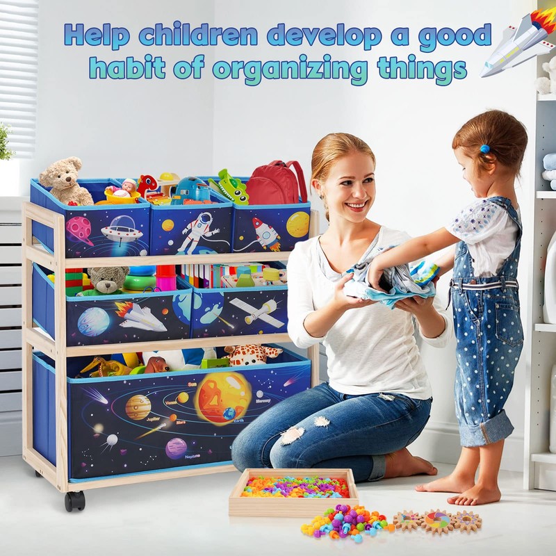kids Toy Storage Organizer with Wheels, Utility Rolling Cart with