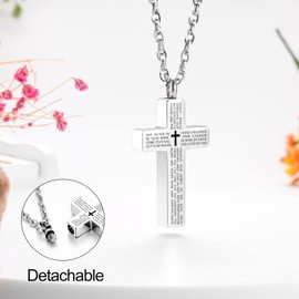 Cremation Cross Necklace for Ashes Stainless Steel Scripture Urn Necklace for Ashes Memorial Jewelry Ashes Holder