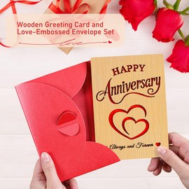 Vovocas Wooden Happy Anniversary Card for Husband Wife - 1st 10th 25th 50th 5 Year 5th Wood Anniversary Wedding Gifts for Him Her - Always and Forever Cards for Boyfriend Girlfriend