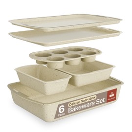 Bakken Swiss - Bakeware Set – 6 Piece – Stackable, Deluxe, Non-Stick Baking Pans for Professional and Home Cooking – Carbon Steel, White Stone Coating