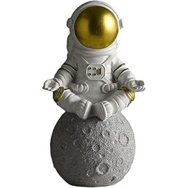 Spaceman Statue Astronaut Figurine Resin Spaceman Model Ornament Astronaut Sculpture for Home Office Desktop Tabletop Decoration - Gold Meditate