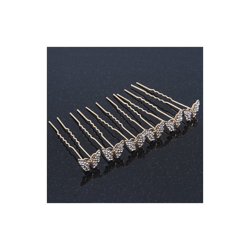Bridal/Wedding/Prom/Party Set Of 6 Gold Plated Crystal 'Butterfly' Hair Pins