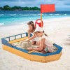 Costway Outdoor Children's Pirate Boat Wood Sandbox Storage Seat Bench