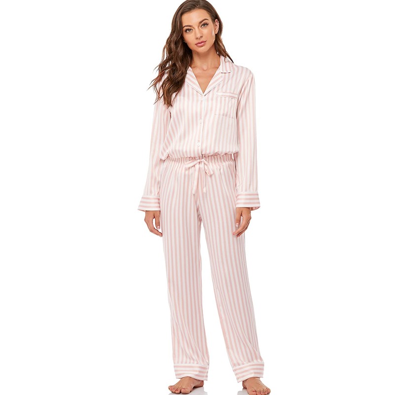 Serenedelicacy Serenedelicacy Women's Satin Pajama Set Long Sleeve Button Down