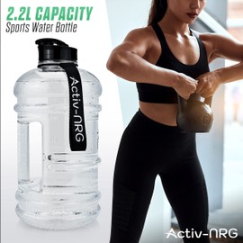Activ-NRG 2.2 Litre Water Bottle XL Jug BPA Free Flip Cap Perfect for Gym Sports Outdoor Recommended Daily Use (Transparent)