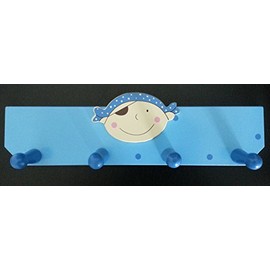 Children's Clothes Rack with 4 Hooks 350 x 65 x 115 mm Pirate Design Blue Wood
