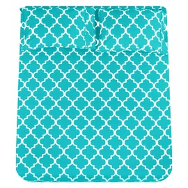 Mejoroom King Bed Sheet Set - Super Soft Brushed Microfiber 1800 Thread Count Sheets with 15 inch Deep Pocket - Wrinkle Free - 4 Piece(Aqua Quatrefoil with White Pattern)