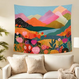 MNASAIOO Colorful Mountian Floral Wall Tapestry Hanging for Bedroom, Trendy Landscape Tapestries, Retro Abstract Wall Decor Banner for Living Girly Room Dorm 50x60in