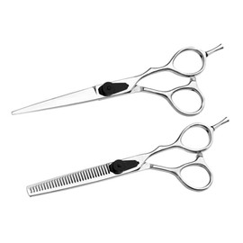 minkissy 2pcs 5.5 Hair Styling Scissors Set Professional Hair Cut Scissor Thinning Shears Silver for Barbers and Salons