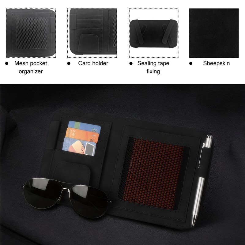 povtii Car Sun Visor Organizer, Small Leather Auto Visor Storage