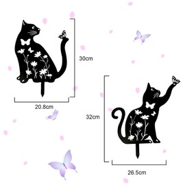 Suerhatcon Pack of 2 Cat Figurine Garden Decoration, Metal Cat Garden Stake, Black Cat Silhouette Decoration for Garden, Lawn, Patio, Balcony, Home Decor