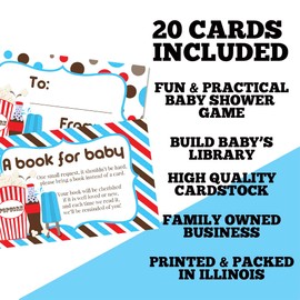 Amanda Creation Book Request Cards Gender Neutral Ready To Pop Soda & Popcorn Bring a Book Insert Request for Baby Shower - 20 2.5 by 4 Inch Double Sided Gift Tags, Made in the USA