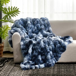 Cozy Bliss Faux Fur Throw Blanket for Couch, Fuzzy Soft Plush Thick Bubble Blanket for Sofa Bedroom Living Room, 50 * 60 Inches Tie-dye Blue