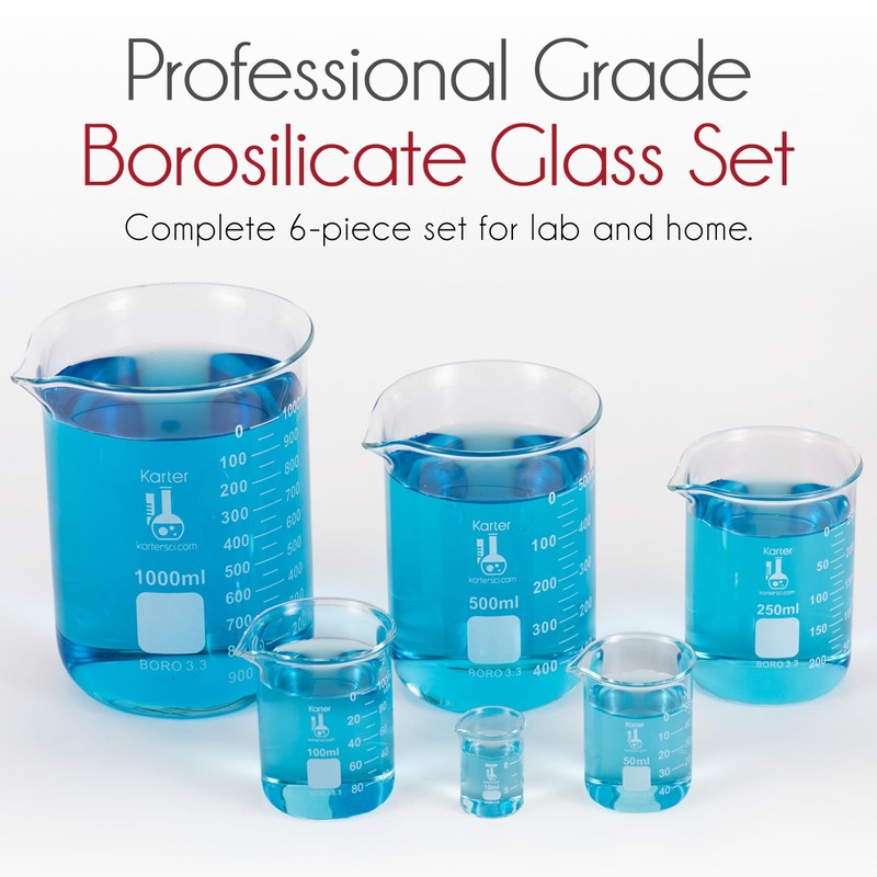 Karter Scientific, 3.3 Boro, Griffin Low Form, Glass Beaker Set