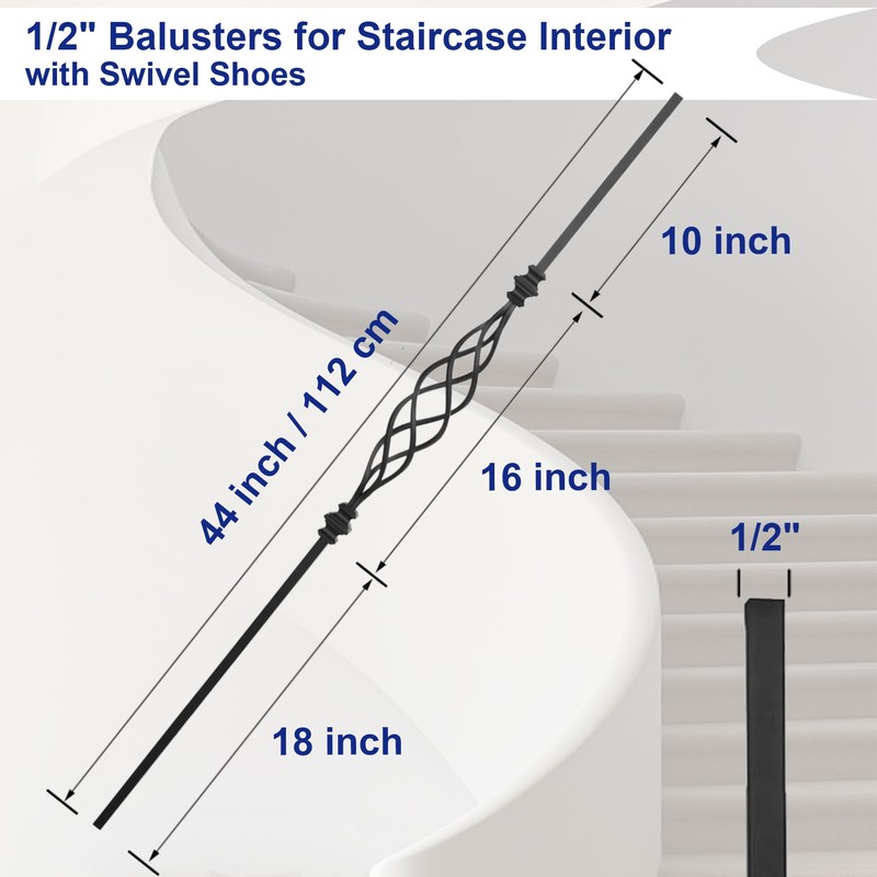 Sidasu 5-Pack Iron Stair Balusters for Staircase Interior, Hollow Big