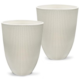 2 Pcs Pack 15 Inches Heavy Duty Plastic Resin Tall Tapered Planter Pots Large Round Planter Flower Pot with Drainage Hole for Indoor Outdoor Deck Porch Garden Home Patio Front Door (Beige, S)