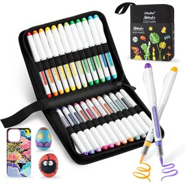 Ohuhu Rotuladores acrílicos con punta de pincel, 24 colores, control automático de tinta, alta opacidad, ideales para pintar rocas, impresiones 3D, huevos de Pascua y manualidades en madera - Nahuku