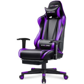 GTRACING Gaming Chair with Footrest, Ergonomic Computer Game Desk Chair, Recline Gaming Chair Seat Height Adjustment, Swivel Rocker with Headrest and Lumbar (Purple)