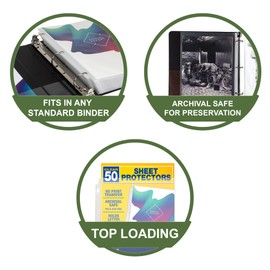 Samsill 50 Pack Sheet Protectors, 8.5x11 Inch Page Protectors for 3 Ring Binder, Standard Weight, Clear Protector, Letter Size, Top Loading, Acid Free