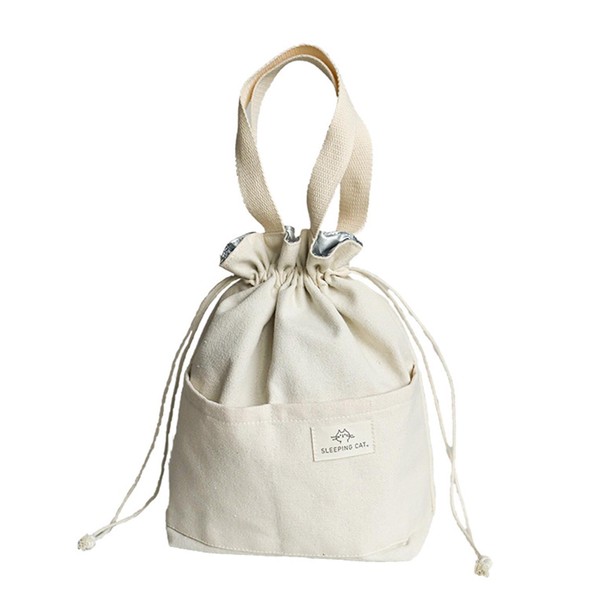 HISYI Lunch Pouch Insulated Canvas Lunch Bag with Drawstring Closure