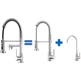 Pirooso Drinking Water Faucet, 3 Way Kitchen Faucet, Commercial Spring Kitchen Faucet, 3 in 1 Water Purifier Faucet, Pull Down Kitchen Faucet, Brushed Nickel