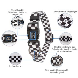 Roses&Poetry Dog Collar with Colourful Patterns, Adjustable Durable Puppy Collars for Small Medium Large Dogs (Black & White-L)