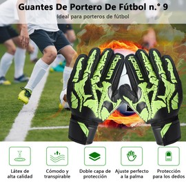 JOYFONE Guantes de Portero, Guantes de Fútbol para Entrenamiento de Agarre Fuerte con Correas Ajustable, 2Pzs Guantes Portero Textura 3D Látex Antideslizante Transpirable para Hombres Jóvenes Adultos