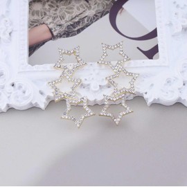 Yheakne Boho Crystal Star Earrings Hollow CZ Star Stud Earrings Vintage Rhinestone Star Charm Earrings Gold Triple Star Earrings Jewellery for Women and Girls, Zinc, No Gemstone