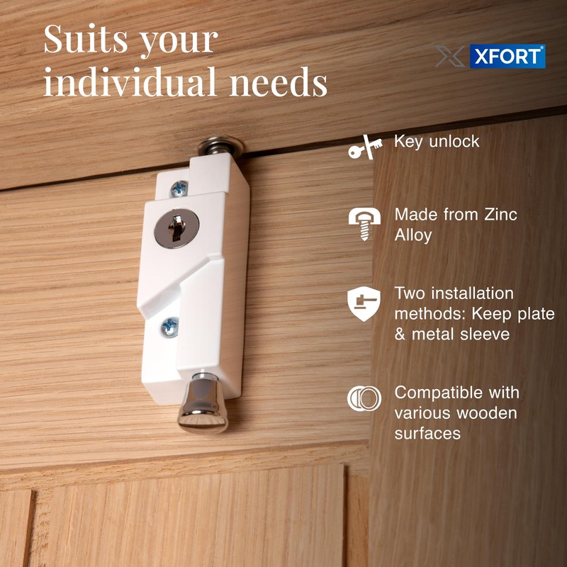 XFORT White Multi-Purpose Door Bolt - Universal Sliding Bolt Lock