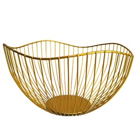 Gold Fruit Bowl, 25x14cm Wave Design, Metal Wire Fruit Bowl, Modern