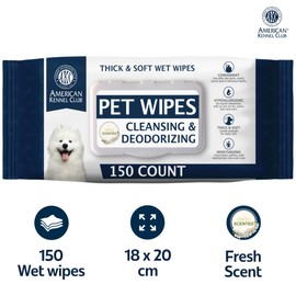 AKC Pet Wipes for Dogs & Cats – Hypoallergenic, Alcohol-Free Wipes for Paws, Face, Ears & Coat – Thick, Gentle Cleaning with Natural Aloe – Available in Lavender, Fresh & Oatmeal Scents