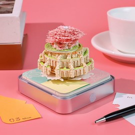 Desk Calendar with Lights, 2025 Desk Calendar 3D Memo Pad Paper Art Sakura Tree Creative 3D Notepad Paper Carving Gift Desktop Decoration (Air Lock)