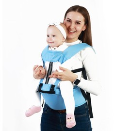 Baby Carrier Multifunction Breathable Ergonomic Soft Nylon Cotton All Season Baby Holder Carrier for Baby Toddler Light Blue