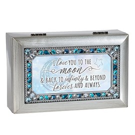 Cottage Garden Love You to The Moon and Back Blue Jeweled Silver Tone Petite Music Box Plays You Light Up My Life
