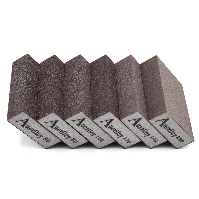 Sanding Sponge, Auerllcy 6 Pieces 60/80/100/120/180/220 Grit Sanding Blocks Assortment,