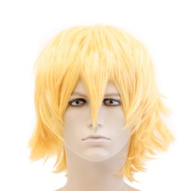 OneDor® 12 Inch Short Straight Men Hair Wig Colored Cosplay Wig Heat Friendly Party Costume Unisex Wig (Yellow Blonde)
