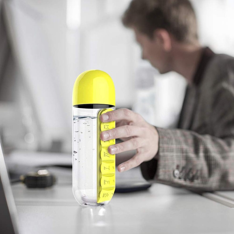 Pill Bottle, 2 in 1 Portable Water Bottle with Pill