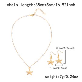Gold Starfish Choker Necklace Sea Star Drop Earrings for Women Faux Pearl Beaded Chain Prom Necklace
